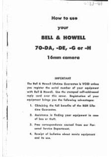 Bell and Howell Filmo 70 DA manual. Camera Instructions.